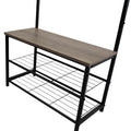 Multi-Function Coat Stand with Grey Frame & Rustic Brown Wood – Hallway Entrance