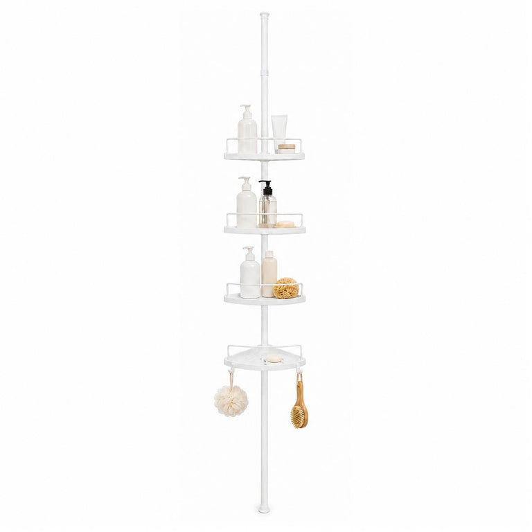 Telescopic shower pole with trays – white