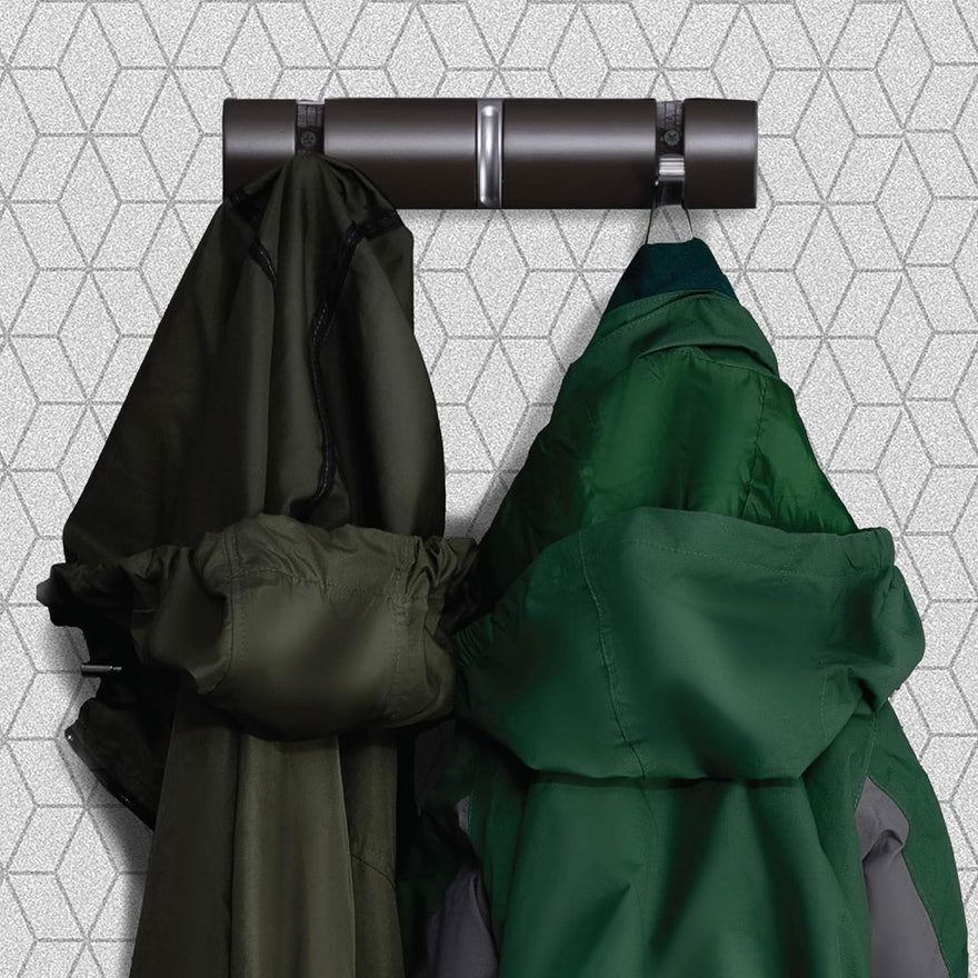 Wall Mounted Door Hook Rack – 3 Concealed Nickel Hooks on Dark Grey Board