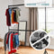 Two-Tier Heavy Duty Clothes Rail – Black Steel Garment Rack with Locking Wheels