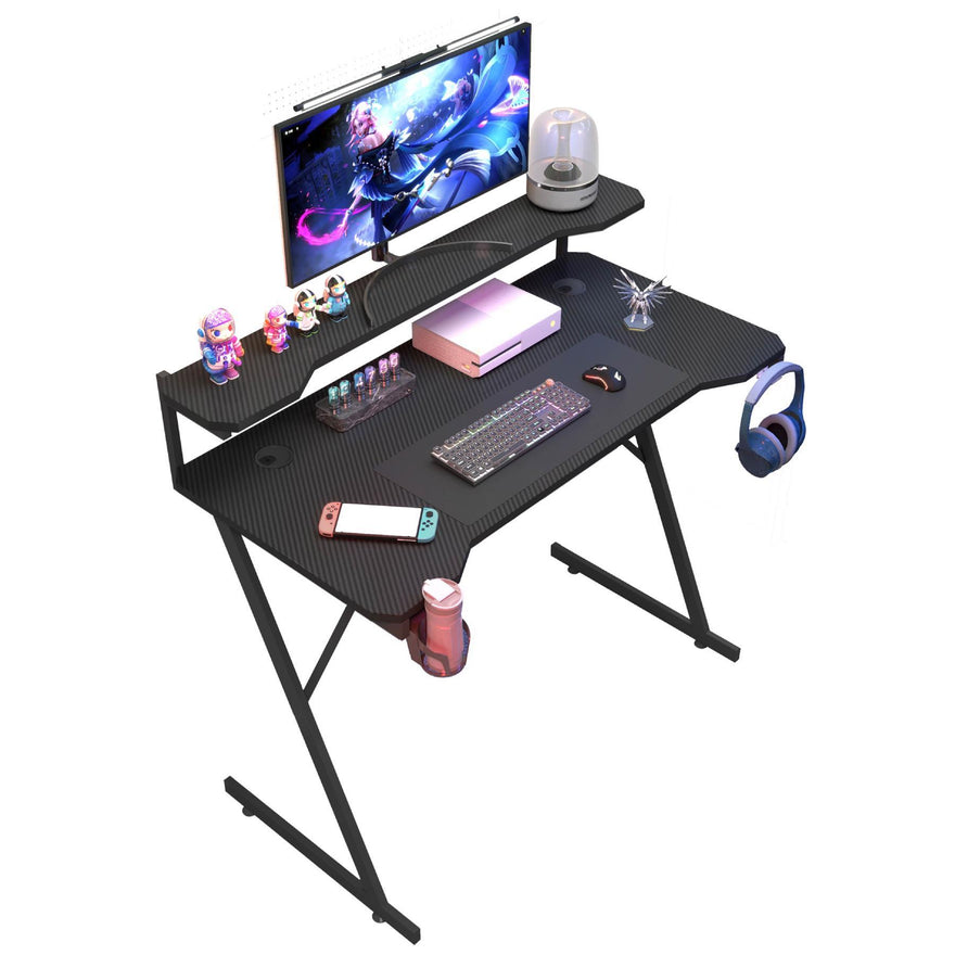 Gaming Desk with Monitor Stand Carbon Fibre Top Black