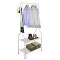 5ft Sturdy Steel White Clothes Rail With Two Shelves Hanging Storage Hooks
