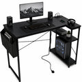 L-Shaped Gaming Desk with Built-In Charging & PC Shelf
