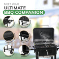 XL BBQ Smoker Grill Folding Tables, Thermometer, Adjustable Charcoal Pan With Chimney