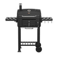 XL Charcoal BBQ Smoker with Folding Side Tables — Adjustable Coal Tray — Chimney Vent — Black