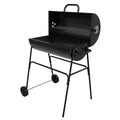 Barrel Charcoal BBQ Grill with Lid Thermometer, Portable Trolley Smoker, Wheels