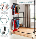 Two-Tier Heavy Duty Clothes Rail – Black Steel Garment Rack with Locking Wheels