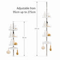 Telescopic Showe pole with trays – white & chrome