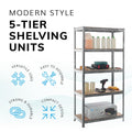 Boltless 180cm High 5 Tier Heavy Duty Galvanised Steel Shelving Unit – 875kg Capacity