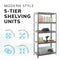 Boltless 180cm High 5 Tier Heavy Duty Galvanised Steel Shelving Unit – 875kg Capacity
