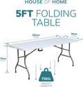 Heavy Duty 5ft Folding Table – Portable Plastic Banquet & Camping BBQ Table