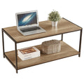 Light Brown 2-Tier Coffee Table 100cm – Living Room Table with Metal Frame & Shelf