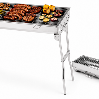 Stainless Steel Portable BBQ Grill. Large Folding Charcoal Barbecue with 72cm Cooking Surface and No Tool Assembly.