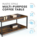 Rustic Brown 2-Tier Coffee Table 100cm – Living Room Table with Metal Frame & Shelf