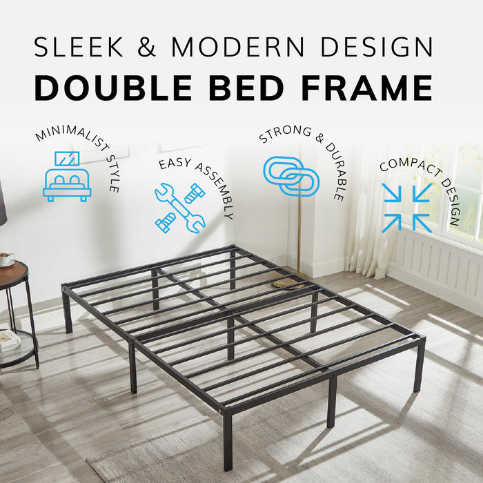 Double Bed Frame Durable Black Metal Platform Bed Frame 138 x 191 x 35