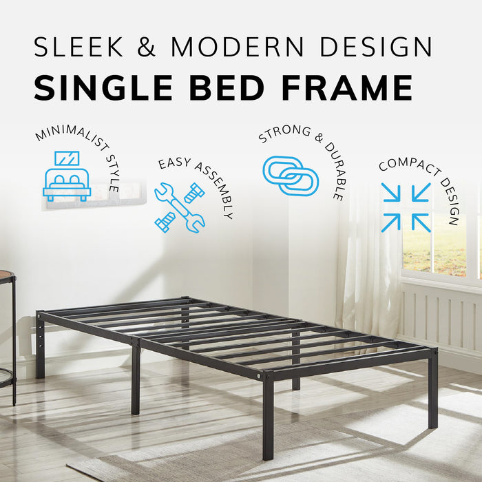 Single Metal Bed Frame Durable Black Powder Coating, 198 x 91 x 40 cm