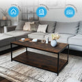 Rustic Brown 2-Tier Coffee Table 100cm – Living Room Table with Metal Frame & Shelf