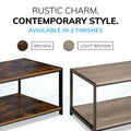 Light Brown 2-Tier Coffee Table 100cm – Living Room Table with Metal Frame & Shelf