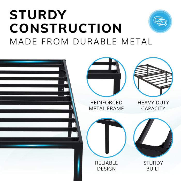 Single Metal Bed Frame Durable Black Powder Coating, 198 x 91 x 40 cm