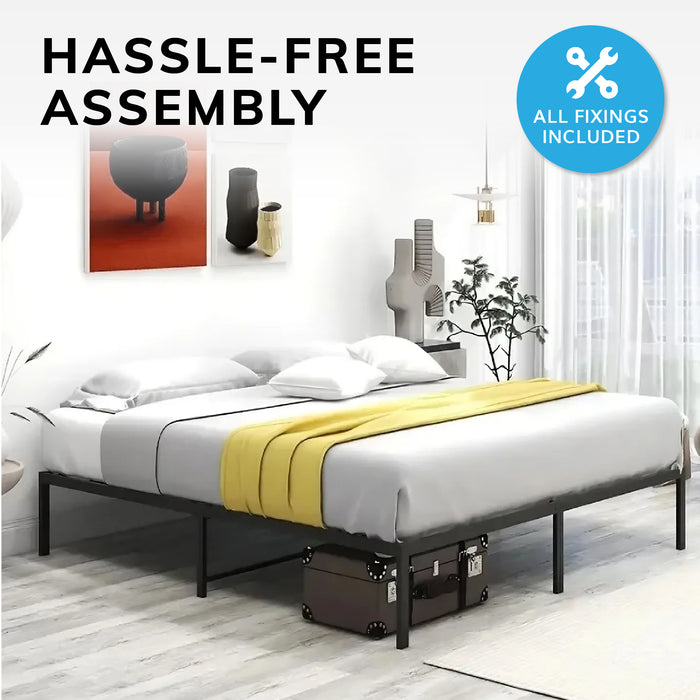 Double Bed Frame Durable Black Metal Platform Bed Frame 138 x 191 x 35