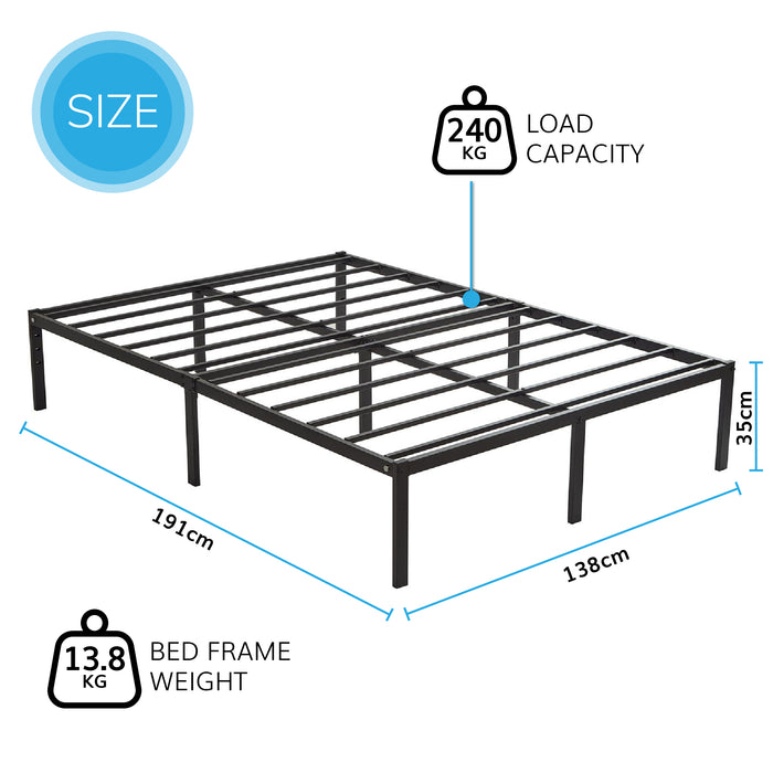 Double Bed Frame Durable Black Metal Platform Bed Frame 138 x 191 x 35