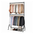 Two-Tier Heavy Duty Clothes Rail – Black Steel Garment Rack with Locking Wheels