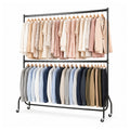 Two-Tier Heavy Duty Clothes Rail – Black Steel Garment Rack with Locking Wheels