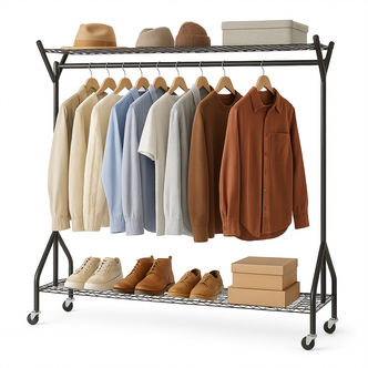 Clothing Rail Heavy Duty 6ft 5ft 4ft Hanging Clothes Shoe Hat Rack Shelf Wheels