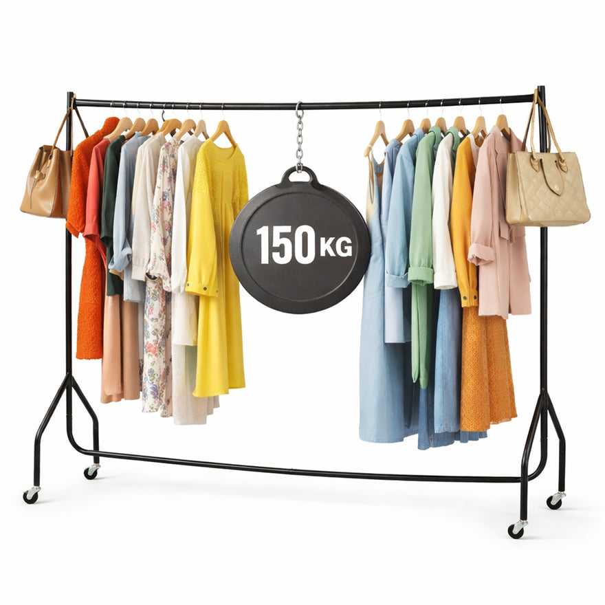 Extra Strong Heavy Duty Black Steel Clothes Rail with Locking Wheels – 6ft, 5ft & 4ft