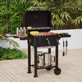 XL BBQ Smoker Grill Folding Tables, Thermometer, Adjustable Charcoal Pan With Chimney