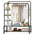 Super Heavy Duty Double Hanging Clothes Rail with Shelves & Shoe Storage – Black or White Metal, 6 Shelves