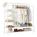 Super Heavy Duty Double Hanging Clothes Rail with Shelves & Shoe Storage – Black or White Metal, 6 Shelves