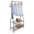 5ft Sturdy Steel White Clothes Rail With Two Shelves Hanging Storage Hooks
