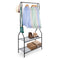 5ft Sturdy Steel White Clothes Rail With Two Shelves Hanging Storage Hooks