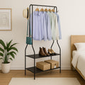 5ft Sturdy Steel White Clothes Rail With Two Shelves Hanging Storage Hooks