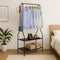 5ft Sturdy Steel White Clothes Rail With Two Shelves Hanging Storage Hooks