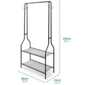 5ft Sturdy Steel White Clothes Rail With Two Shelves Hanging Storage Hooks