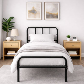 Bed Frame Metal Rounded Headboard Easy Assembly Under Storage Single Double King
