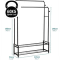 Freestanding Double Clothes Rail with 2 Shoe Racks & 4 Side Hooks – Black Steel
