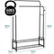 Freestanding Double Clothes Rail with 2 Shoe Racks & 4 Side Hooks – Black Steel