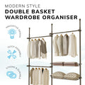Floor to Ceiling Adjustable Double Telescopic Clothes Rail with Storage Baskets & Shelving