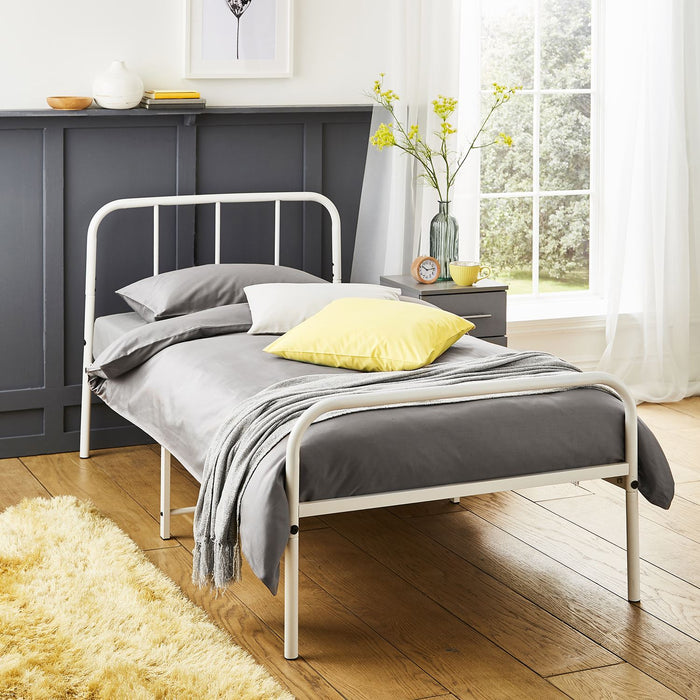 Single Metal Bed Frame with Rounded Headboard - Easy Assembly Bed Base, Under Bed Storage with Sturdy Tube Slats & Center Support Legs - 6.5ft x 3ft