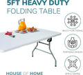 Heavy Duty 5ft Folding Table – Portable Plastic Banquet & Camping BBQ Table