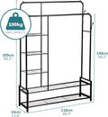 Freestanding Double Clothes Rail with 2 Shoe Racks & 4 Shelves – Black Steel Frame