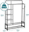 Freestanding Double Clothes Rail with 2 Shoe Racks & 4 Shelves – Black Steel Frame