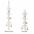 Telescopic Showe pole with trays – white & chrome
