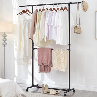 Double Clothes Rail with Adjustable Height & Extendable Top Rail