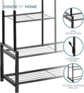 Freestanding Double Clothes Rail with 2 Shoe Racks & 4 Shelves – Black Steel Frame