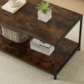 Rustic Brown 2-Tier Coffee Table 100cm – Living Room Table with Metal Frame & Shelf