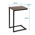 C Shaped Side Table Wood Grain Effect Black Metal Frame